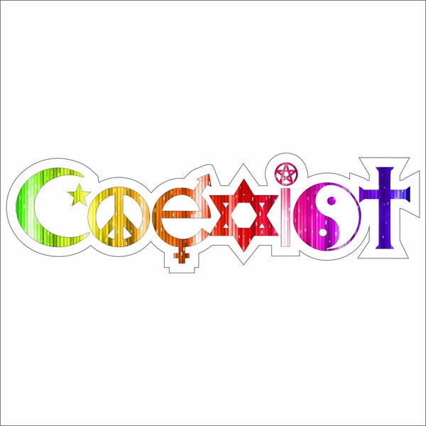 Coexist White background - Vinyl Sticker Decal - Full Color - Bumper car laptop