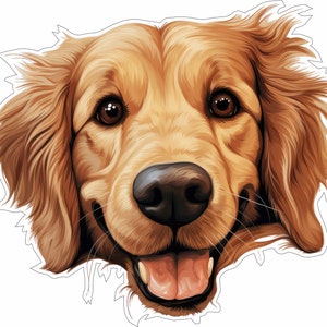 Golden Retriever - Peeking Dog - Vinyl Sticker Decal - Full Color Cad Cut Dog breed