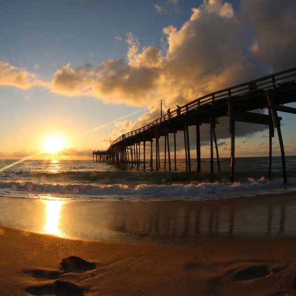 Avon North Carolina Fishing Pier Sunrise - OBX - Footprints in the Sand