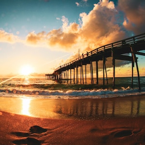 Avon North Carolina Fishing Pier Sunrise - OBX - Footprints in the Sand