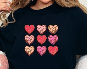 Concha Valentine Hearts Cute Mexican Pan Dulce Valentine Shirt Gifts for her Funny Valentine's Day Shirt for Women