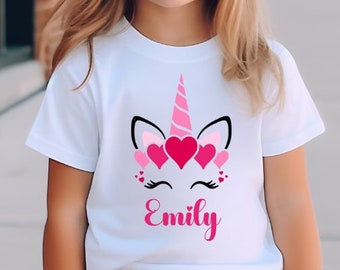 T-Shirt Personalized Valentine Unicorn Custom Shirt for Girls Birthday Shirt Princess Name Shirt Gift for Girls