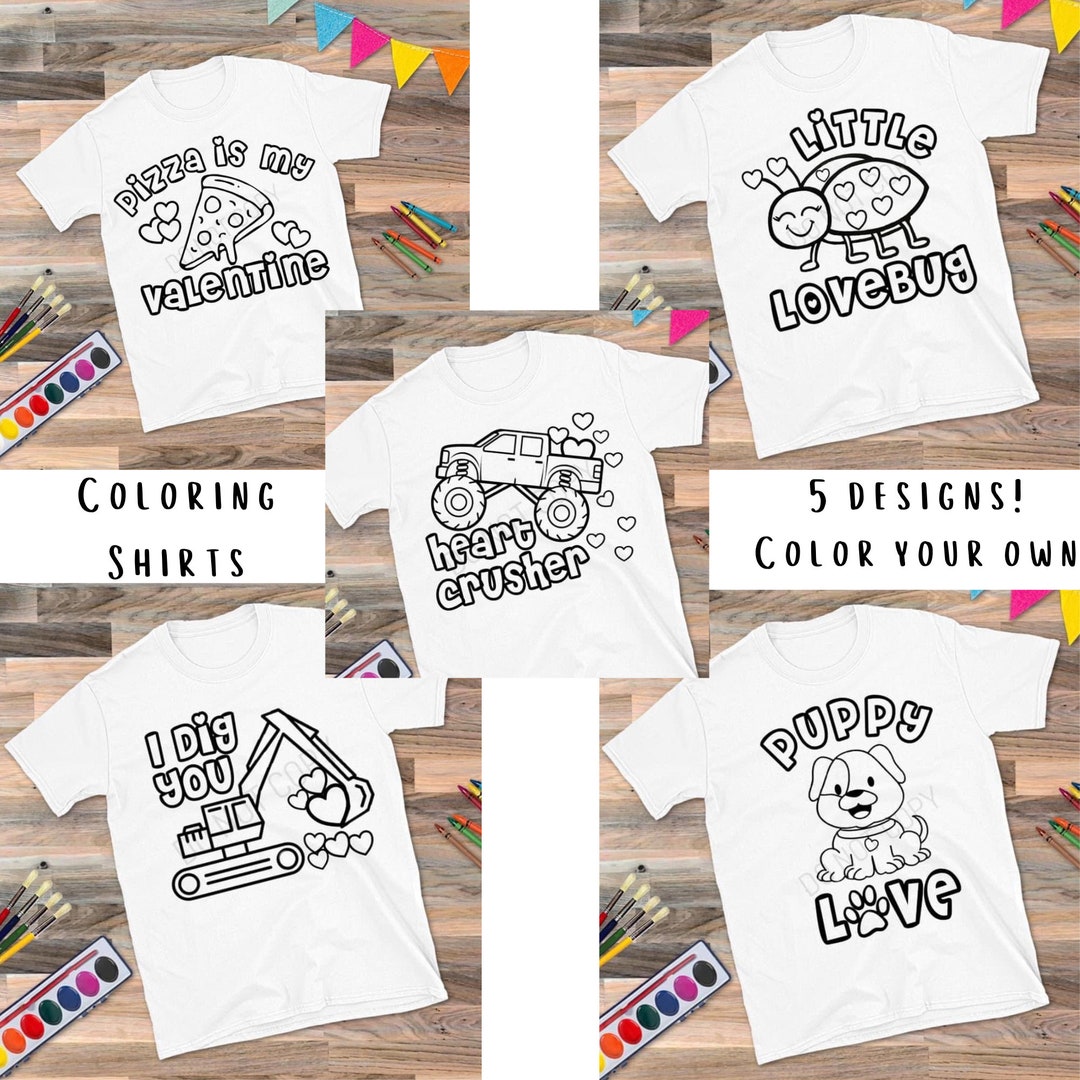 Coloring T-shirts for Children Valentine Coloring Shirts for Boys and