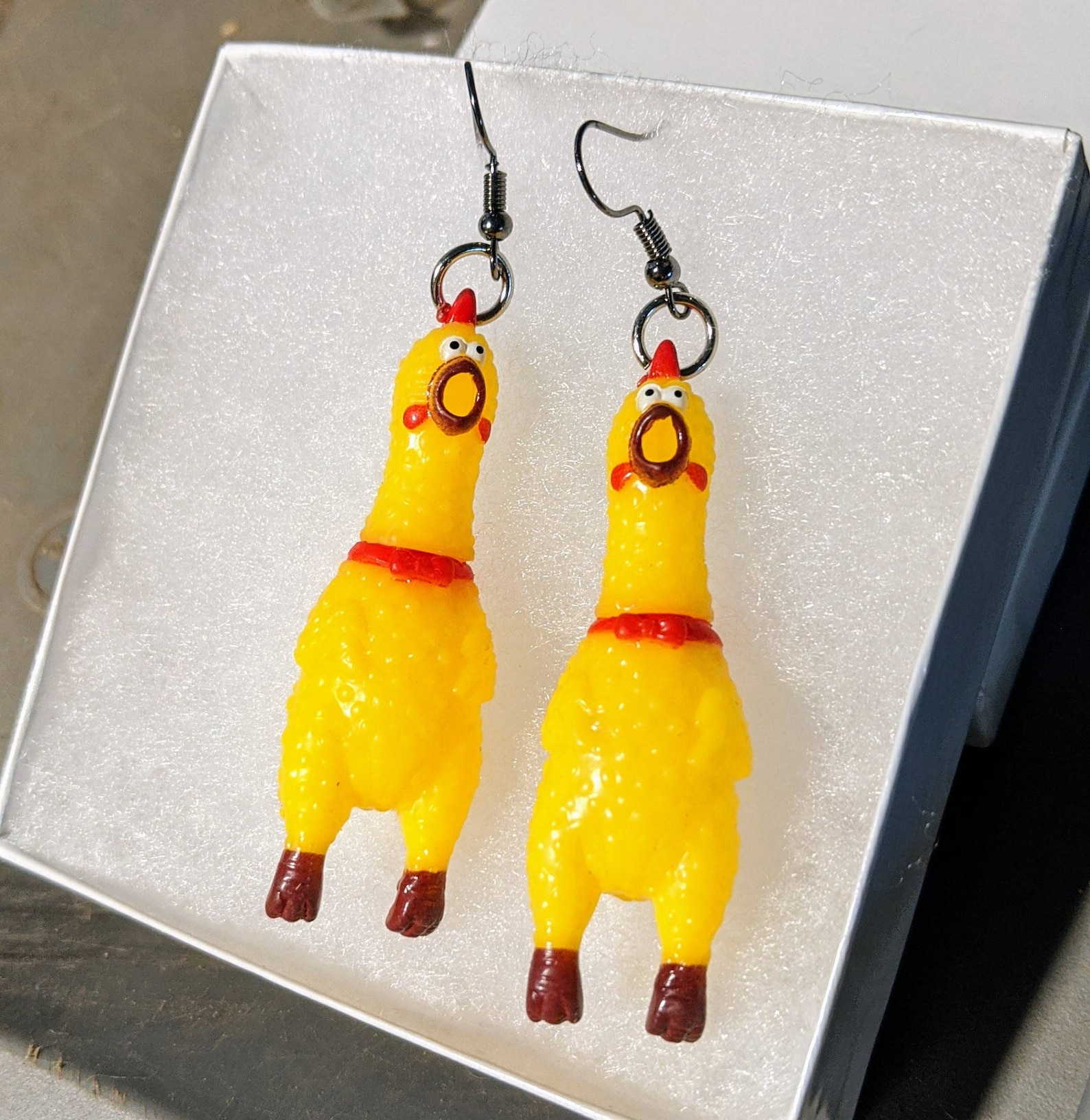 Rubber chicken earrings Etsy