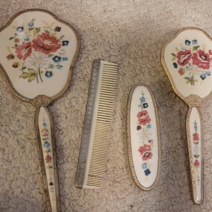 Beautiful Vintage Vanity Dressing Table Set with the Petit Point Embroidery pattern