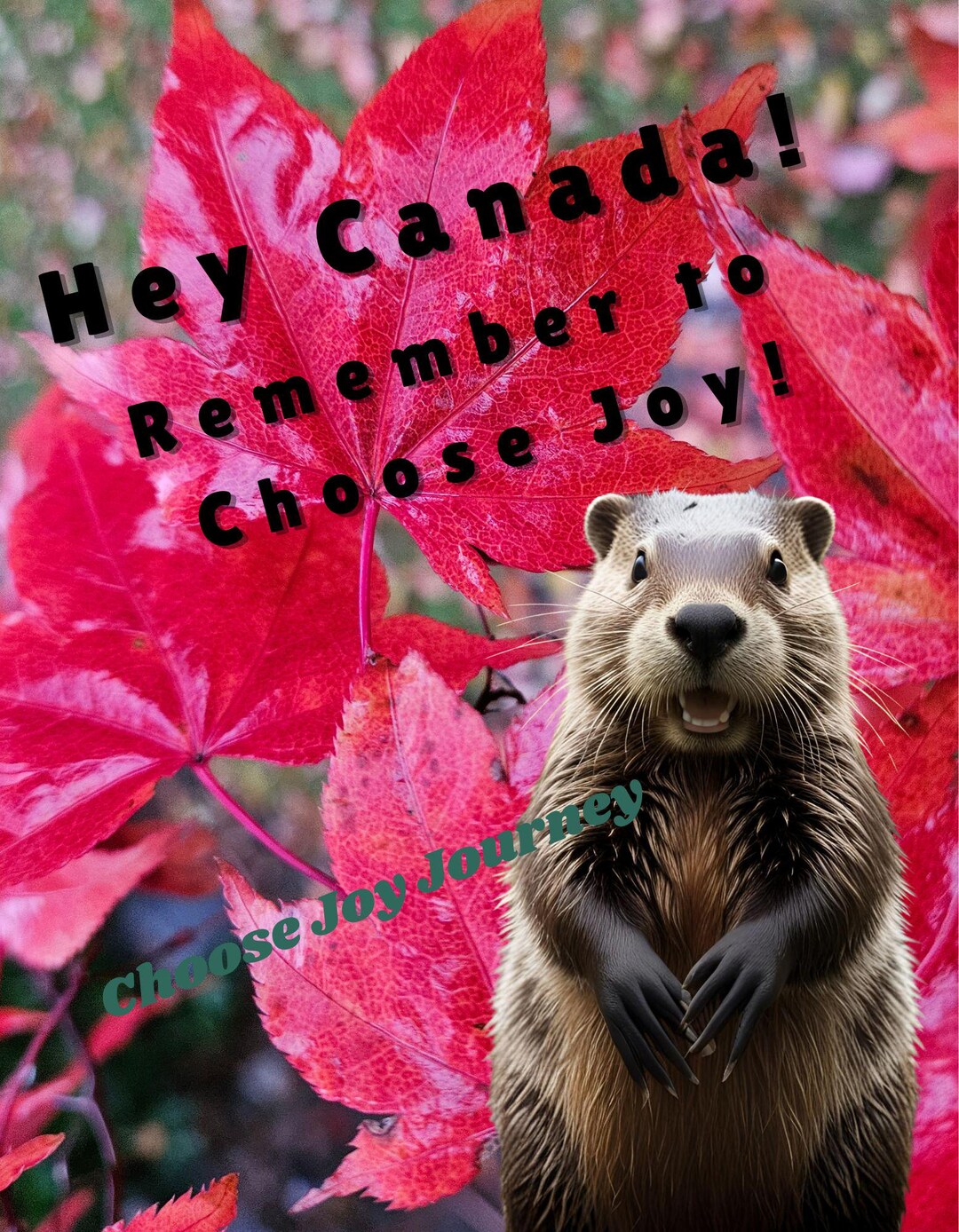 Hey Canada! Remember to Choose Joy! Cute Beaver and Maple Leaf Design ...