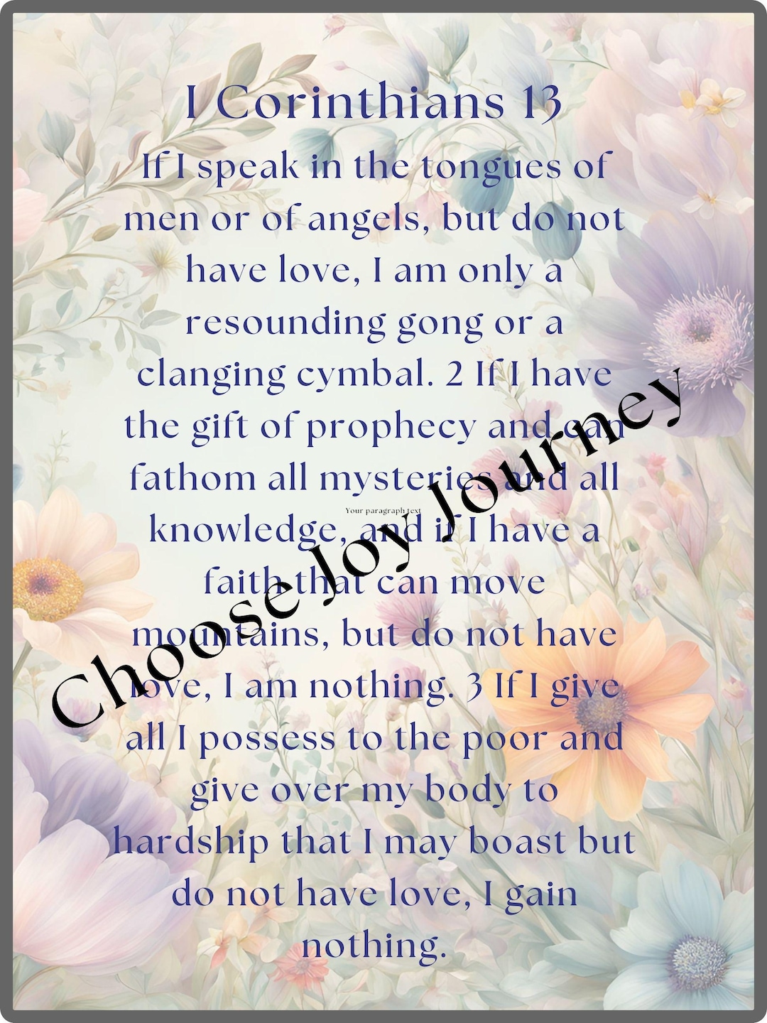 1 Corinthians 13 Scripture With Beautiful Floral Background on a ...
