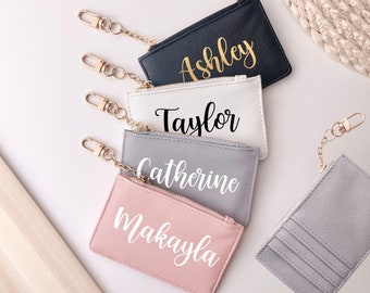 Personalized Saffiano PU Leather Wallet, Minimal, Custom Wallet with Name, Gift for Mom, Gift for Her, Woman Wallet, Keychain Card Holder