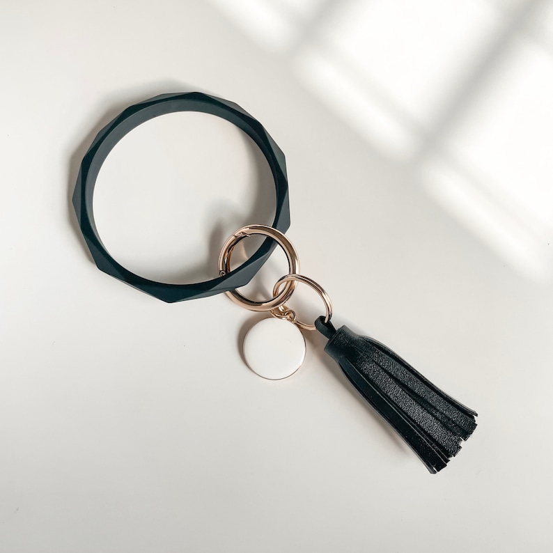 Rhombus Personalized Wristlet Keychain | Tassel Key Chain | Key Ring Bangle | Non-Peeling Initial| with New Saffiano Leather Tassels image 8