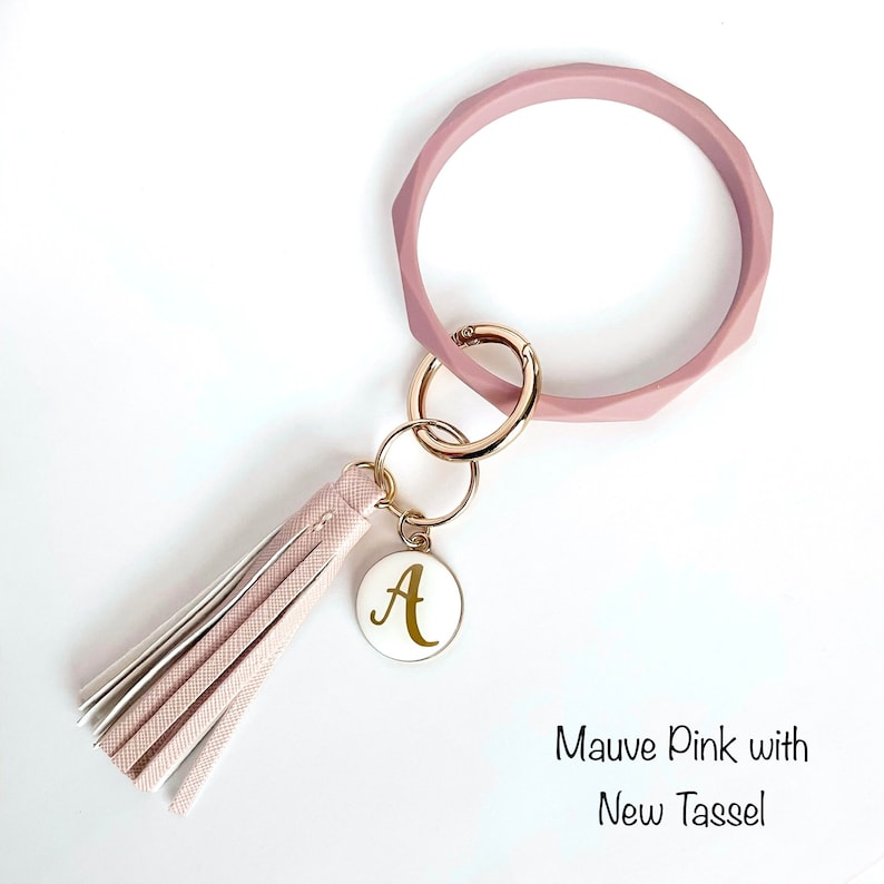 Rhombus Personalized Wristlet Keychain | Tassel Key Chain | Key Ring Bangle | Non-Peeling Initial| with New Saffiano Leather Tassels image 5