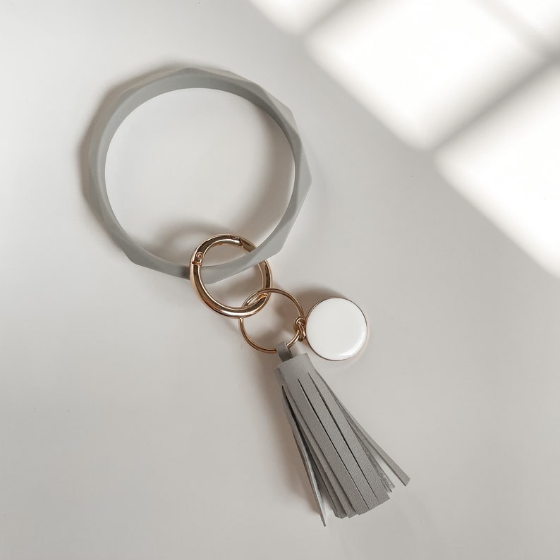 Rhombus Personalized Wristlet Keychain | Tassel Key Chain | Key Ring Bangle | Non-Peeling Initial| with New Saffiano Leather Tassels image 7