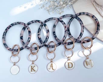 Personalized Acetate Wristlet Keychain in Ivory Tortoise