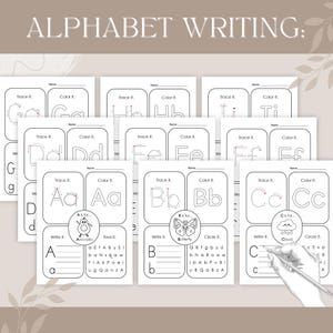 Hojas de trabajo para practicar las letras del alfabeto: escritura, trazado, coloreado y reconocimiento de letras / Folletos educativos para niños / PDF imprimible