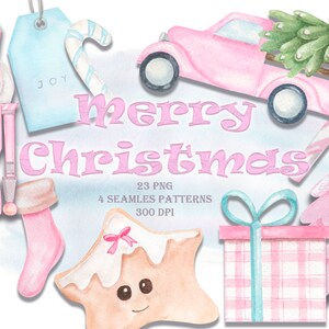 Watercolor pink Nutcracker clipart. Pink Christmas clipart. Merry Christmas watercolor elements. Watercolor Christmas digital watercolor