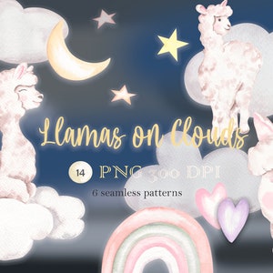 Llama watercolor clipart. Digital painting llama for instant download. Llama patterns. Watercolor Alpaca clipart. Scrapbooking digital paper