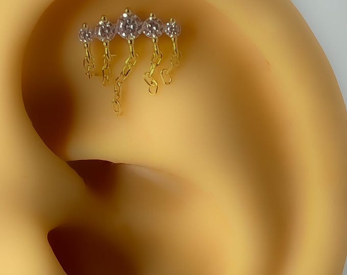 Piercing 254 helix 925 silver gold plated dangling chain cartilage stud