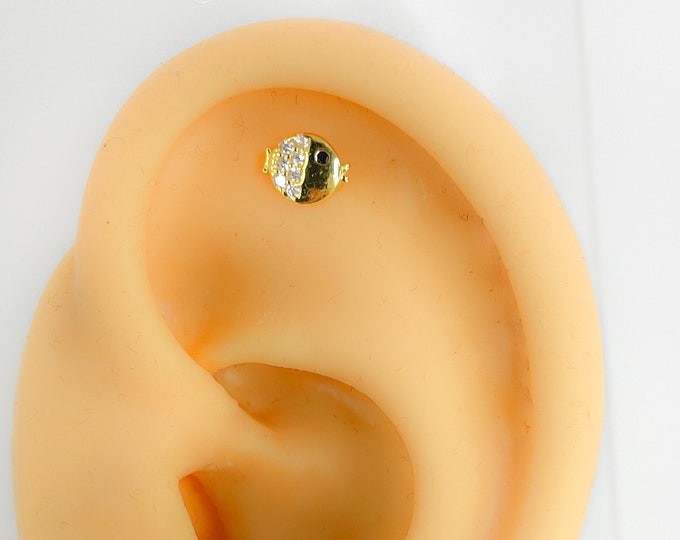 Piercing #285 925 silver gold plated fish helix tragus cartilage animal