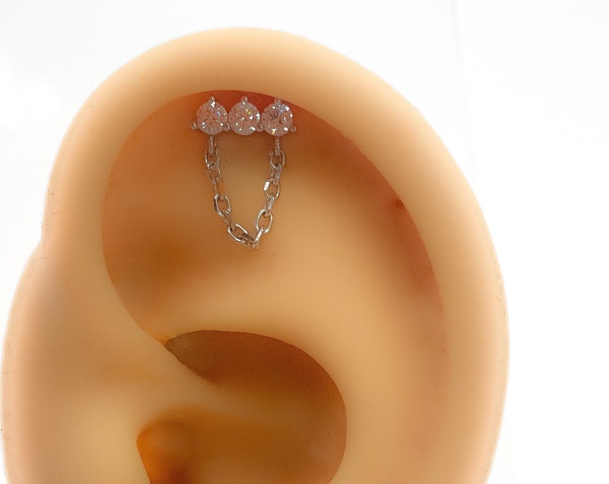 Piercing 925 silver gold plated #297 chain rhinestone cartilage