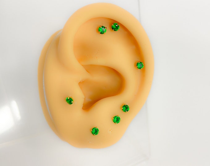 Helix Piercing #306 316l stainless steel gold plated green stud mini tiny green