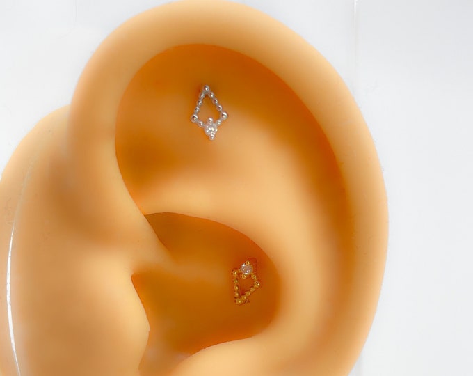 Helix Piercing #174 925 Silver gold plated flat back conch earring rhinestone