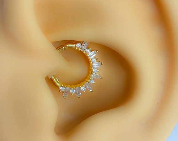 Daith piercing #309 s925 silver gold plated crystal round hoop cartilage rhinestone round
