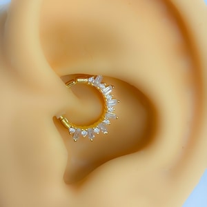 Daith piercing #309 s925 silber vergoldet crystal rund hoop Knorpel Strass rund