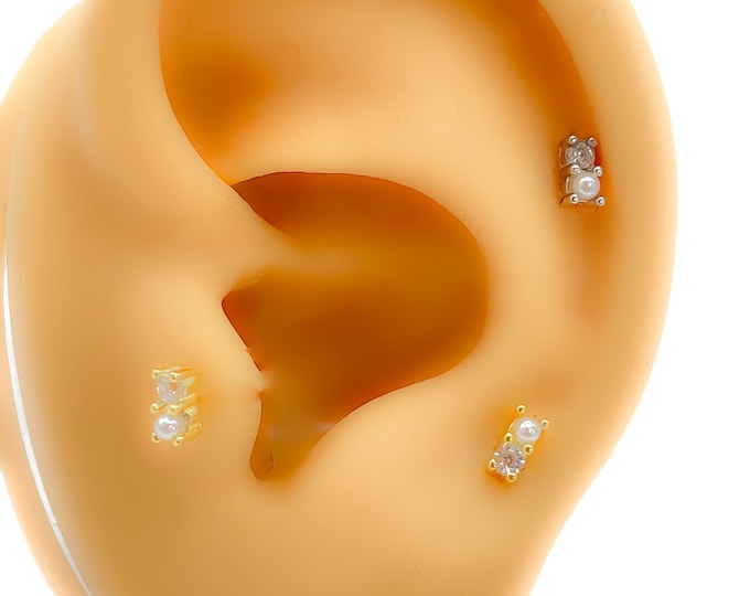Mini Helix #125 s925 silver gold plated small tiny piercing tragus pearl cartilage tiny stud