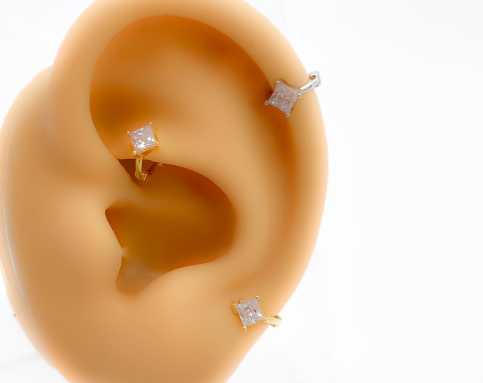 Mini piercing #318 Rhinestone 925 Silver or Gold Plated Tiny Hoop Cartilage