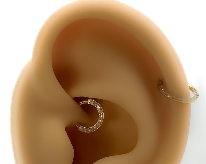 Daith piercing #252 surgical steel gold plated rhinestone helix clicker cartilage