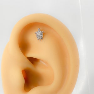 Tragus #100 Helix conch stud piercing turtle stainless steel silver cubic zirconia tiny mini