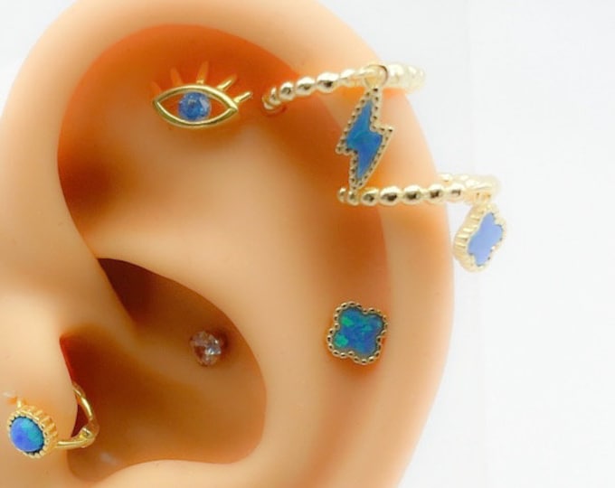 Creole #152 925 Silver Gold Plated Hoop Helix Piercing Clicker Flower Lightning Bolt
