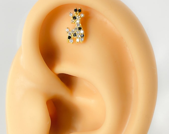 Helix Piercing #289 Giraffe 925 Silver Gold Plated Zircon Conch Upper Tragus Earrings