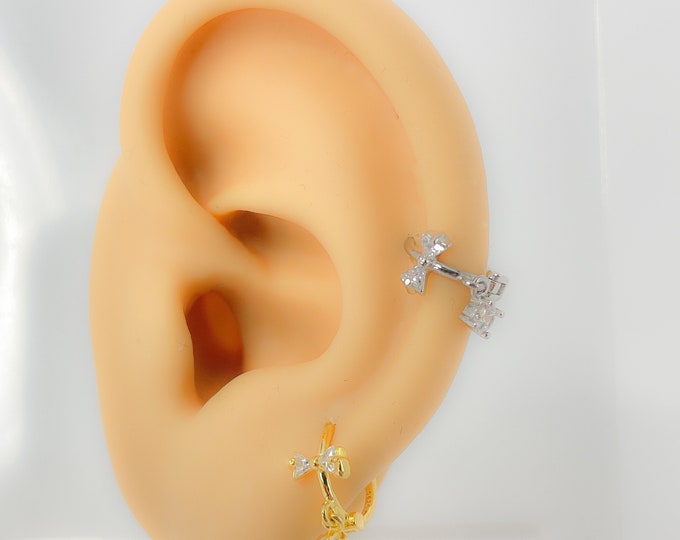 Piercing #168 Helix bow hoop round clicker 925 silver gold plated jewelry