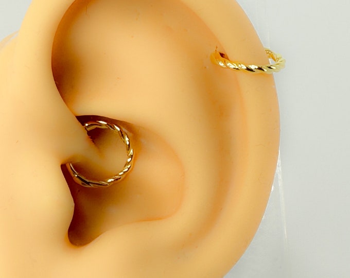 Piercing s925 Sterling Silver #163 Twisted Cartilage Ear Hoop clicker twisted daith helix