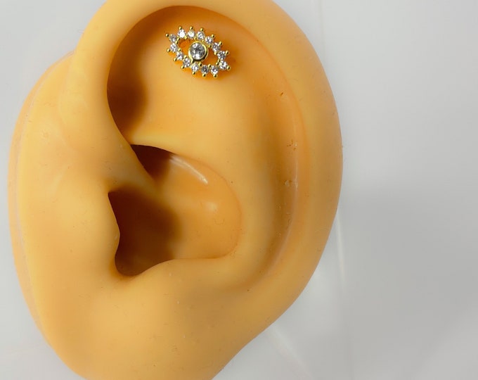 Helix Eye #202 Surgeons steel gold-plated silver cartilage luck cubic zirconia