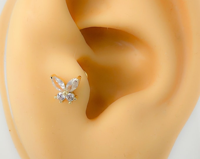 Piercing #116 316l Surgical Steel Gold Plated Tragus Conch Lip Butterfly Labret Helix Barbell Butterfly