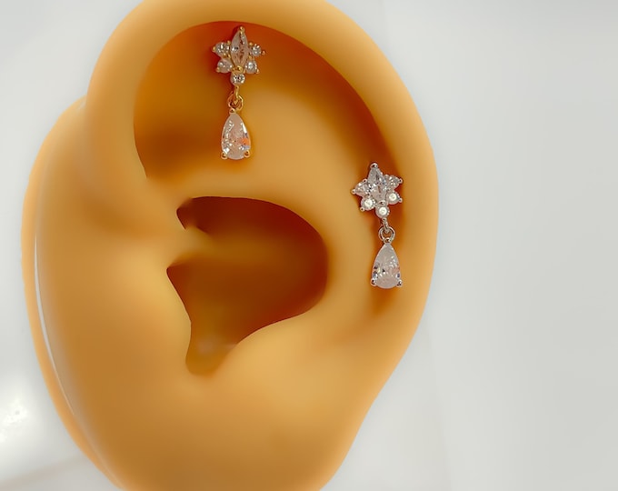 Helix Tragus Piercing 925 silver gold plated flower No. 102