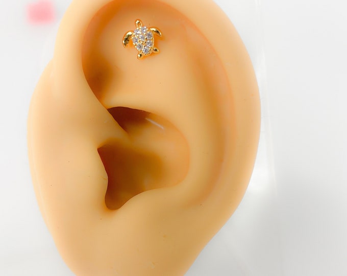 Helix 108 labret Monroe flat back piercing turtle 14 karat gold plated or silver mini tiny