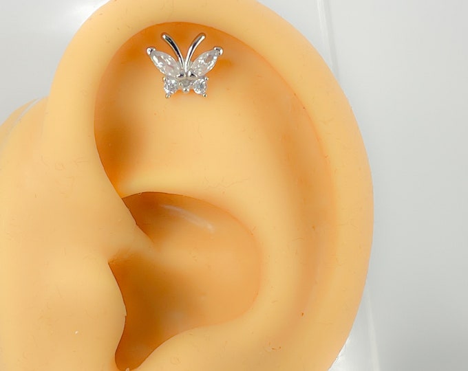 Piercing #257 Helix 925 Silver Gold Plated Butterfly Cartilage