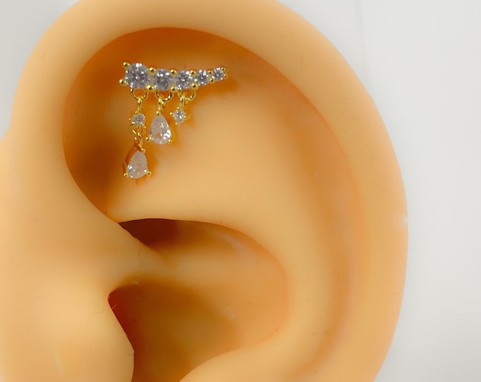 Piercing Helix 925 Sterling #156 silver gold plated stud tragus earring cubic zirconia cartilage rhinestone
