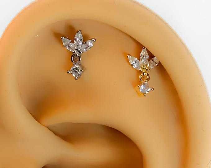 Piercing 925 silver gold plated lotus helix tragus flower rhinestone No.237