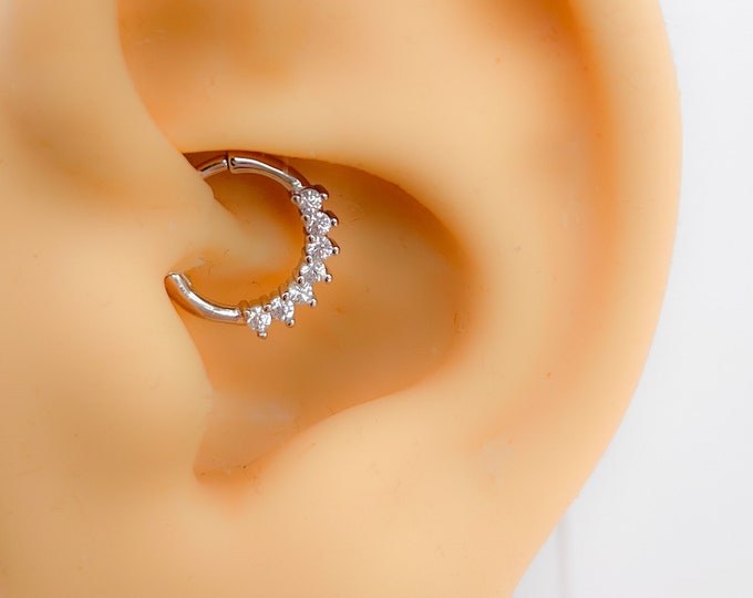 Piercing #264 925 Silver Gold Plated Daith Minimalist Boho Crystal Ring Hoop Round