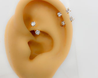 Piercing 107 Barbell 6 mm ring rund halb 316l Chirurgen stahl 18 Karat vergoldet cubic zirconia Daith helix Hahn Nase