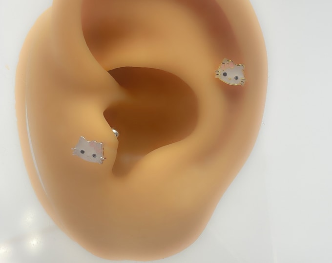 Piercing 925 silver gold plated helix cat no. 500 cat animal