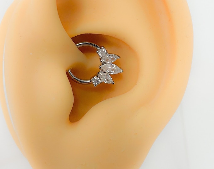 Daith Piercing hoop crystal surgical steel flower septum No. 126