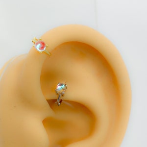 Mini hoop piercing #183 helix tragus 925 silver gold plated tiny tiny opal clicker