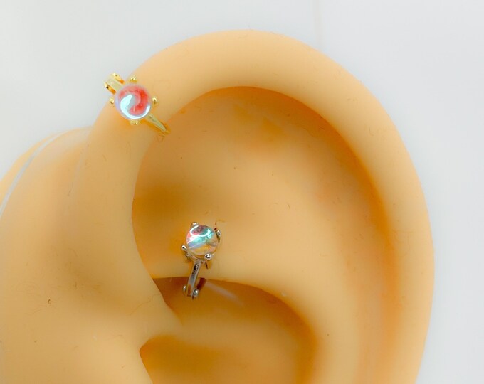 Mini hoop piercing #183 helix tragus 925 silver gold plated tiny tiny opal clicker