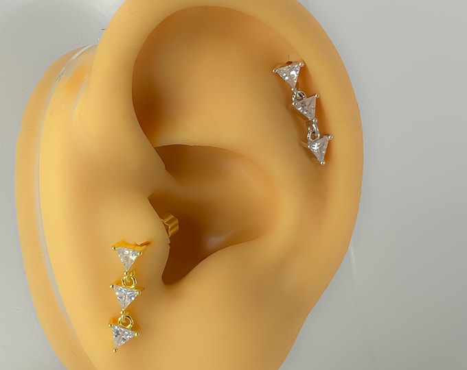 Piercing 294 triangle rhinestone helix 925 silver gold plated