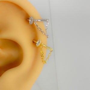 Cerchio penetrante in argento 925 placcato oro #242 catena cartilaginea zirconi boho