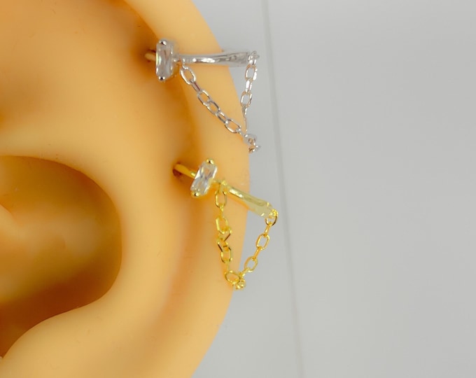 Piercing hoop 925 silver gold plated #242 cartilage chain zirconia boho